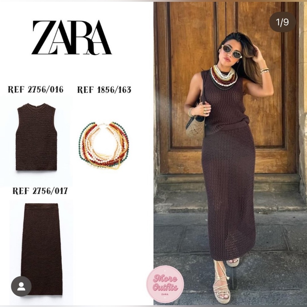 Zara Women's Dark Brown Knit Skirt Set - Picture 9 of 11